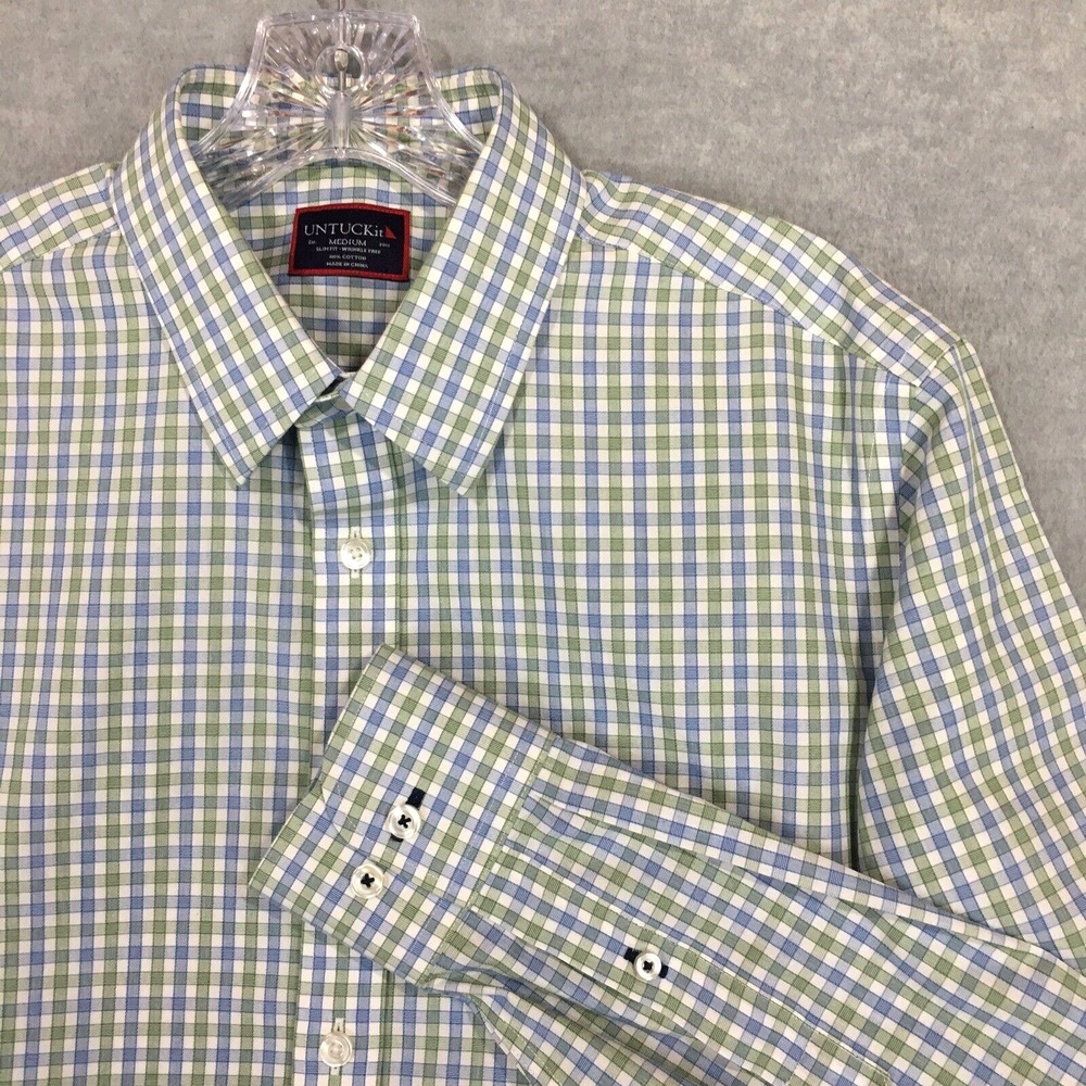 UNTUCKit Dress Shirt Dubois Plaid Slim Fit Wrinkle Free Long Sleeve Green Medium - Picture 1 of 12